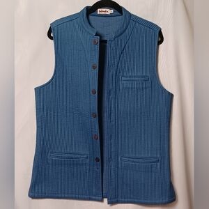Fabindia Men's Blue Ribbed Silk Blend Button Down Front Vest. 40